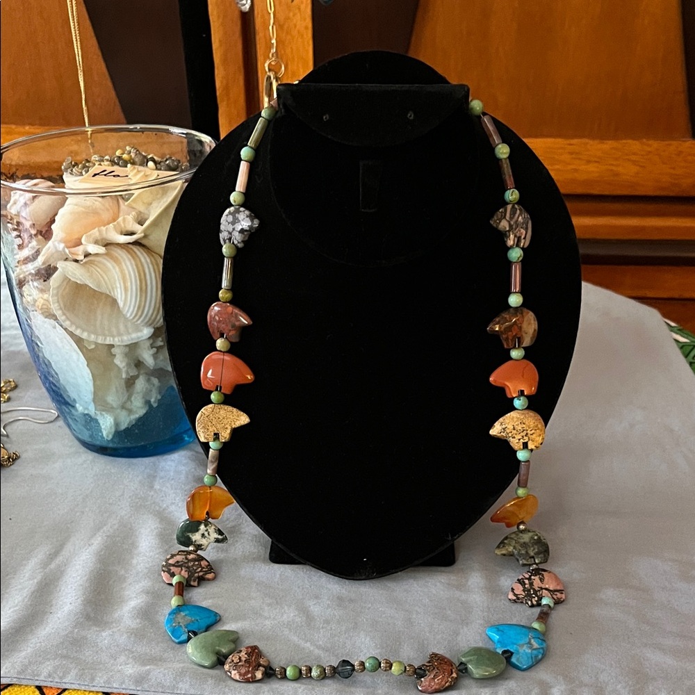 Native American Sacred Bear Necklace Made Entirely of Natural Stone (Turq Beads)